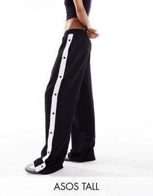 ASOS Tall エイソス ASOS DESIGN Tall straight leg joggers with side poppers in black レディース