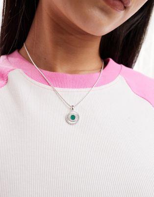 GC\X ASOS DESIGN silver plated adjustable necklace with malachite look coin pendant fB[X