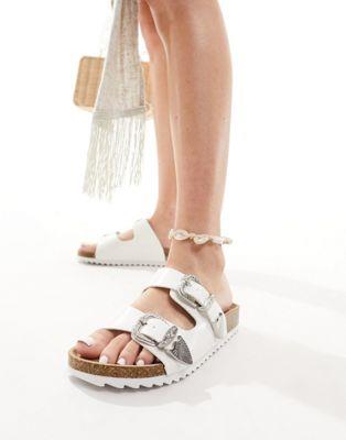 エイソス ASOS DESIGN Famous double strap western sandals in white レディース