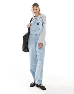 ドクターデニム Dr Denim Lydia relaxed fit wide leg denim dungarees in stream light worn wash レディース