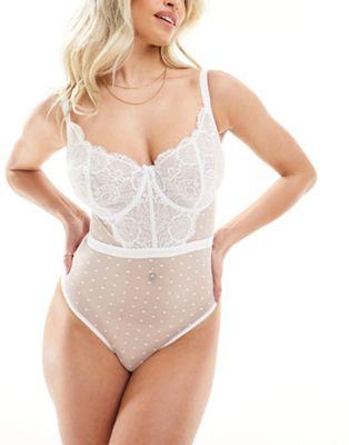 楽天サンガIvory Rose Lingerie Ivory Rose Fuller Bust Bridal Vienna DD-G mesh lace bodysuit in white レディース