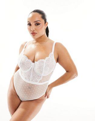 楽天サンガIvory Rose Lingerie Ivory Rose Curve Bridal Vienna C-G mesh lace bodysuit in white レディース