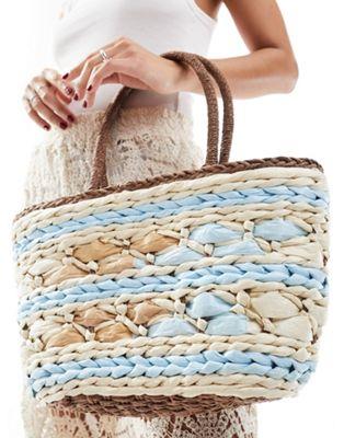 My Accessories chunky woven straw bag in blue fB[X