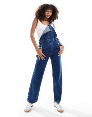 オンリー ONLY denim dungarees in mid blue レディース