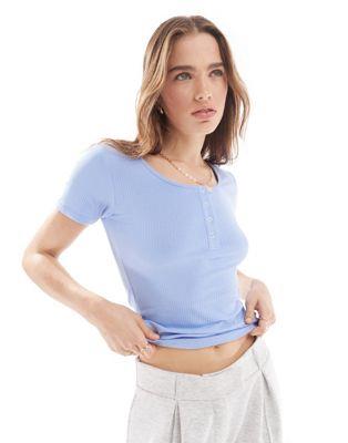 Pieces ribbed top with poppers in blue hydrangea レディース