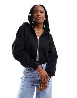 Pimkie cropped zip through hoodie in black fB[X