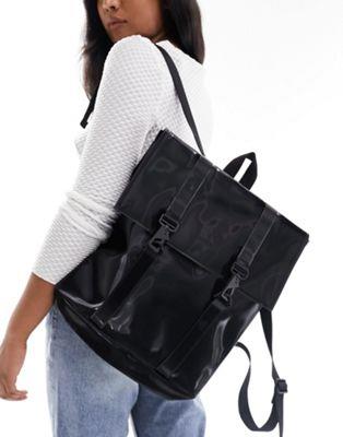CY Rains MSN mini unisex waterproof backpack in shiny black exclusive to asos jZbNX