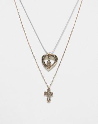 Reclaimed Vintage ジュエリー ネックレス Reclaimed Vintage unisex 2 row with cross and heart カラー:gold■ご注文の際は、必ずご確認ください。※こちらの商品は海外から...