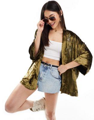 リバーアイランド リバーアイランド River Island velvet embellished festival kimono in olive green レディース