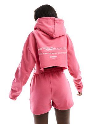 Sixth June co-ord hooded cropped jersey sweat in pink fB[X