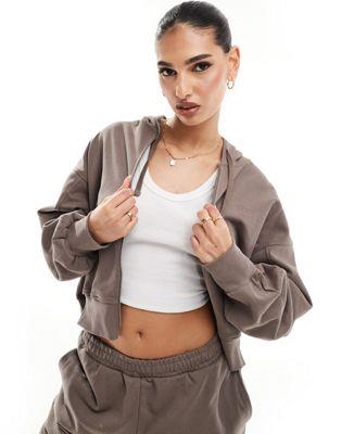 The Couture Club co-ord emblem relaxed zip through hoodie in brown fB[X