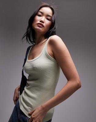 トップショップ Topshop rib scoop neck skinny strap vest top in soft green レディース