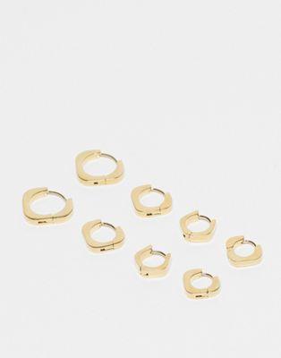 トップショップ Topshop Pedro waterproof stainless steel pack of 4 hexagonal hoop earrings in gold tone レディース