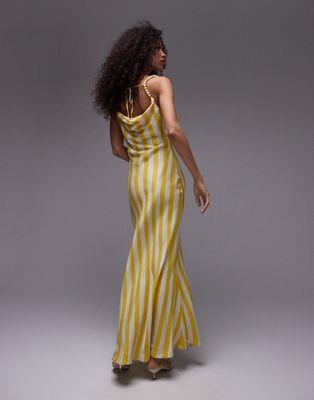 トップショップ Topshop premium cami slip midi dress with beaded strap in yellow stripe print レディース