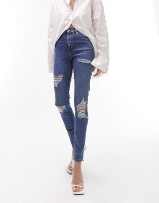 トップショップ Topshop Jamie rip jean in mid blue レディース