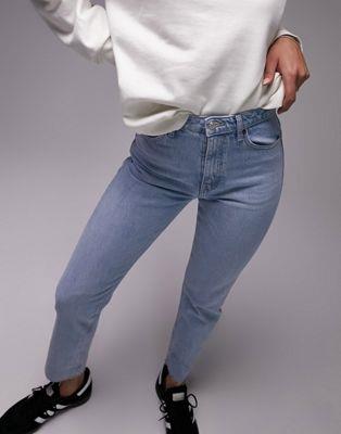 トップショップ Topshop Tall cropped mid rise with raw hems straight jean in bleach レディース