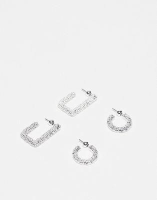 トップショップ Topshop Esme pack of 2 textured earrings in silver plated レディース