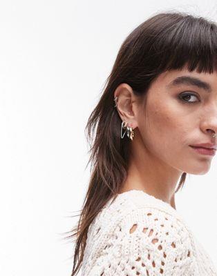 ȥåץå Topshop Elon double hoop earrings in multi tone ǥ