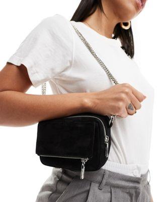 Whistles Bibi crossbody bag in black suede fB[X