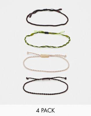 エイソス エイソス ASOS DESIGN 4 pack cord bracelet in neutral tones メンズ