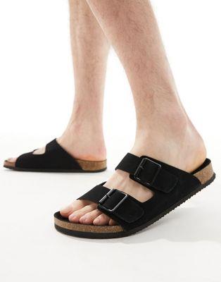 エイソス ASOS DESIGN two strap sandals in black faux suede with cork sole メンズ