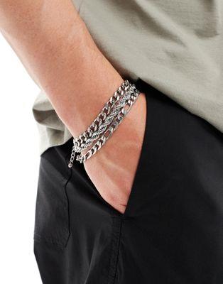 エイソス エイソス ASOS DESIGN waterproof stainless steel 3 pack chain bracelet set in silver tone メンズ