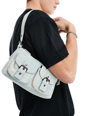 GC\X ASOS DESIGN shoulder bag with pockets and buckles in washed denim Y