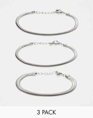 エイソス エイソス ASOS DESIGN 3 pack snake chain bracelet in silver tone メンズ