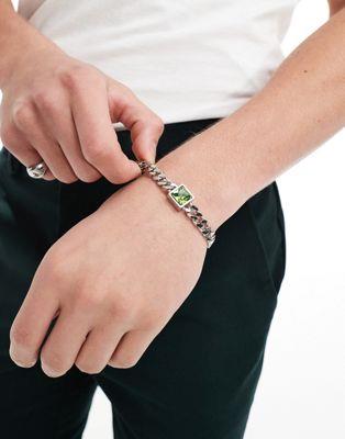 エイソス エイソス ASOS DESIGN chunky peridot curb chain bracelet in silver tone メンズ