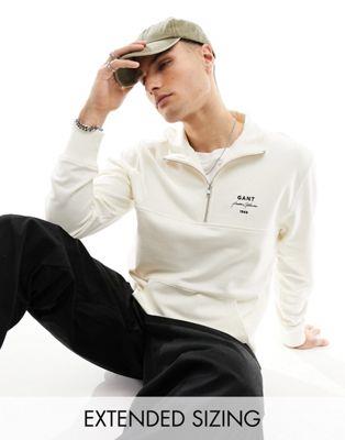 Gant  GANT script logo half zip sweatshirt in cream 