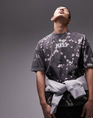 トップマン Topman extreme oversized fit t-shirt with Kiss band print in washed black メンズ