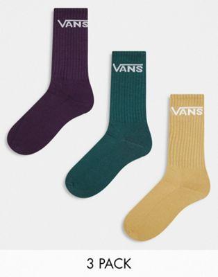 バンズ Vans 3 pack classic crew socks in green tan and maroon メンズ