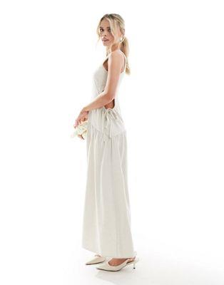 4th Reckless Petite exclusive one shoulder dropped hem cut out maxi dress in cream レディース