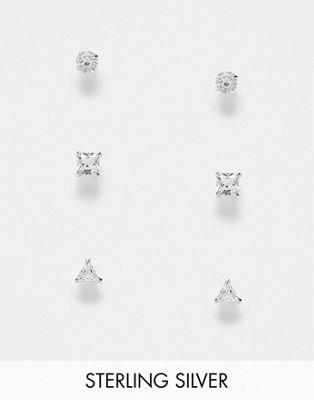 アクセサライズ Accessorize 3 pack gem stud earrings in sterling silver レディース