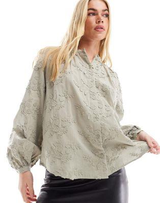 AhAU[Xg[[Y & Other Stories floral embroidered blouse in sage green fB[X
