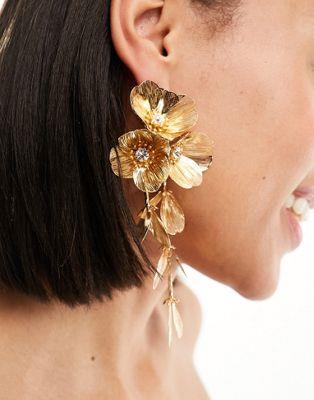 エイソス エイソス ASOS DESIGN drop earrings with 3D floral design in gold tone レディース