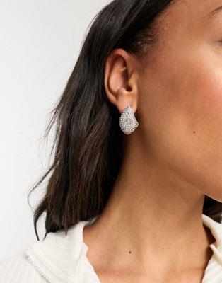 エイソス エイソス ASOS DESIGN crystal drench earrings with molten stud design in silver tone レディース
