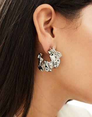 エイソス エイソス ASOS DESIGN hoop earrings with textured silver tone レディース