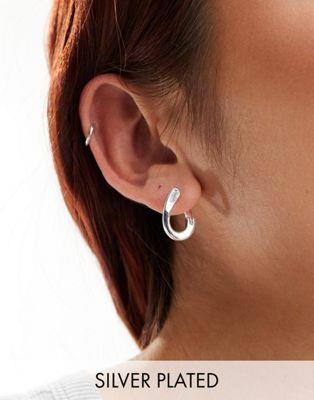 エイソス エイソス ASOS DESIGN silver plated hoop earrings with back and front clicker hinge design レディース