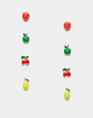 エイソス エイソス ASOS DESIGN pack of 4 stud earrings with fruit design in multi レディース