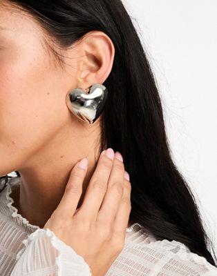 エイソス エイソス ASOS DESIGN stud earrings with oversized puff heart in silver tone レディース