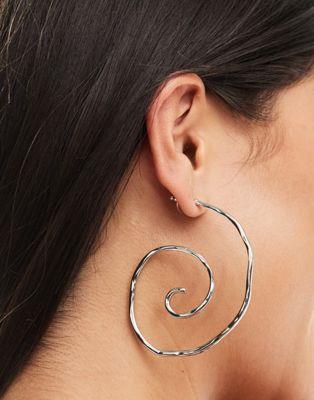  ASOS DESIGN 66mm hoop earrings with swirl design in silver tone ǥ