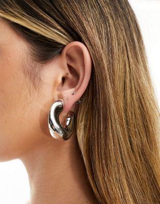 エイソス エイソス ASOS DESIGN hoop earrings in wide bevelled design in silver tone レディース