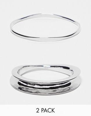 エイソス エイソス ASOS DESIGN pack of 2 bangle bracelets with slim curved design in silver tone レディース