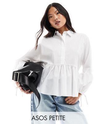 ASOS Petite エイソス ASOS DESIGN Petite dropped waist peplum shirt in white レディース