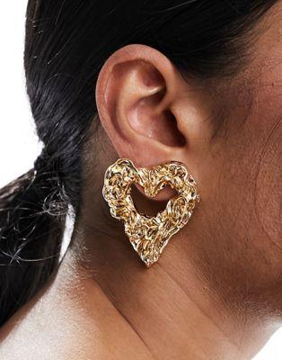 エイソス エイソス ASOS DESIGN stud earrings with textured molten heart design in gold tone レディース