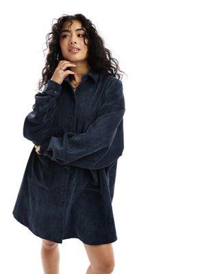 エイソス ASOS DESIGN Oversized Cord Shirt Dress with Dropped Pockets in blue レディース