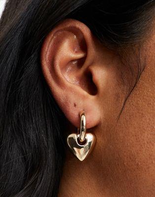 エイソス エイソス ASOS DESIGN hoop earrings with puff heart charm in gold tone レディース