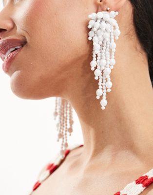 エイソス エイソス ASOS DESIGN drop earrings with waterfall bead detail in white レディース