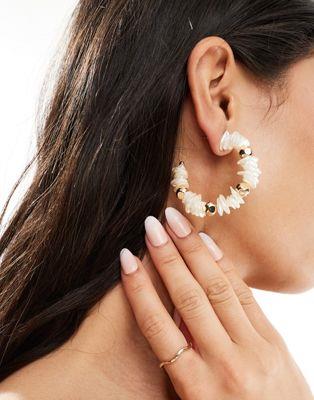 エイソス エイソス ASOS DESIGN 45mm hoop earrings with faux pearl chipping and gold ball detail in multi レディース